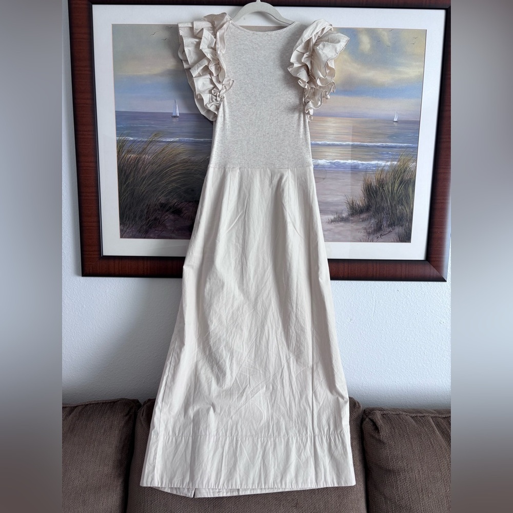 Ulla Johnson Isabella Ruffled Midi Dress in Ivory Melange Beige Size: XS - Picture 14 of 15